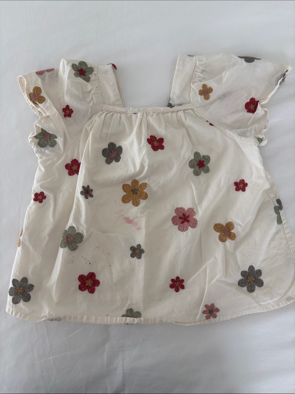 Zara Cream Top with Multicolor Floral Embroidery